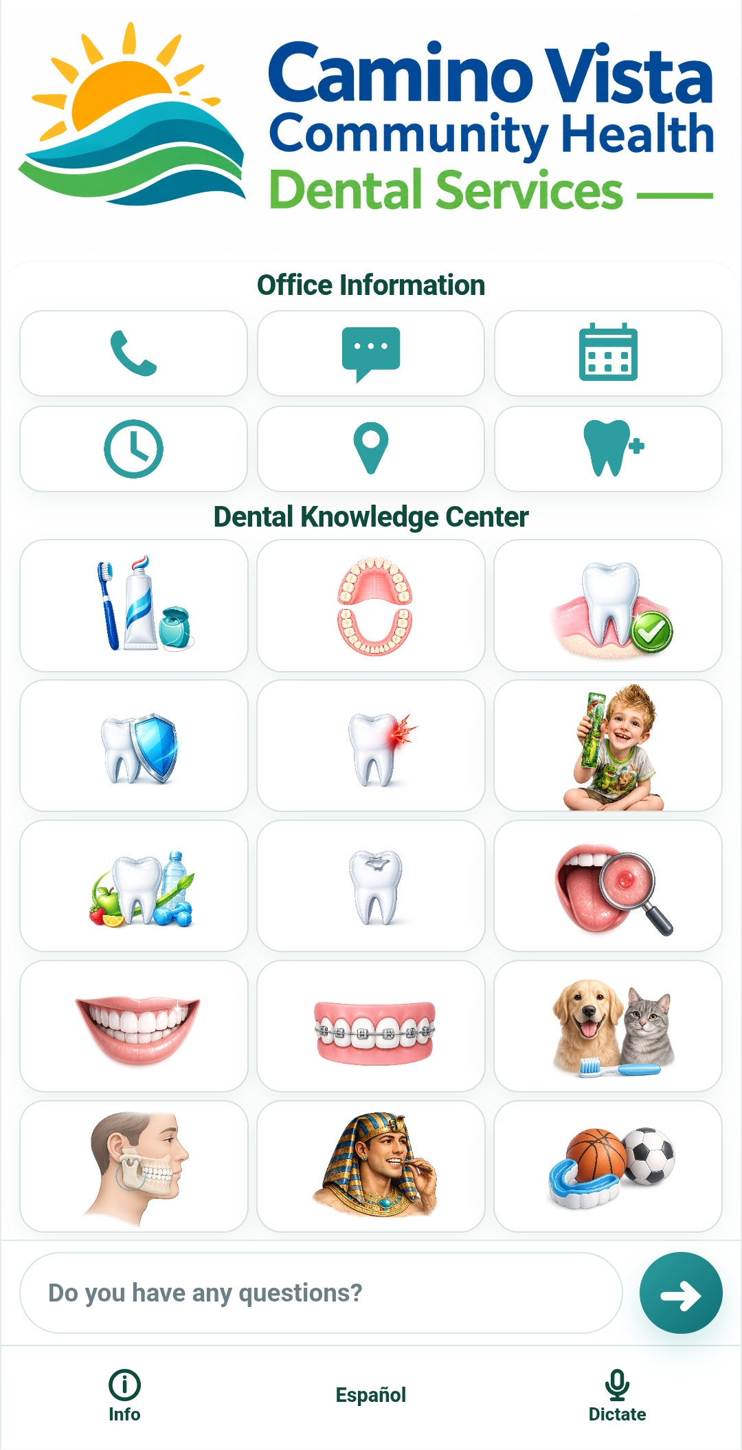 Dental mobile app home screen