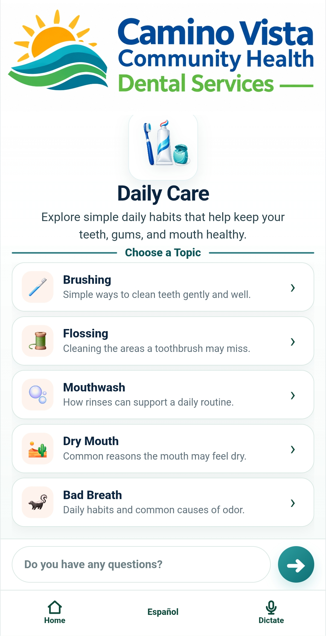Daily Care topics in the dental mobile app