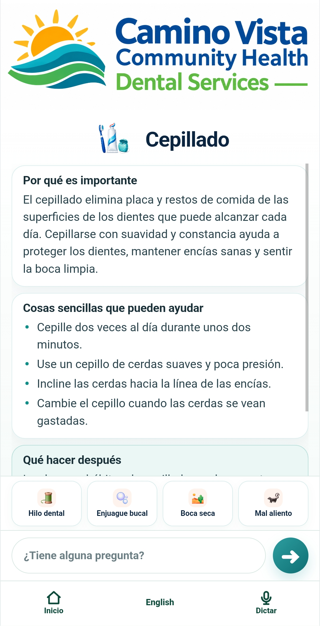 Spanish brushing learning cards