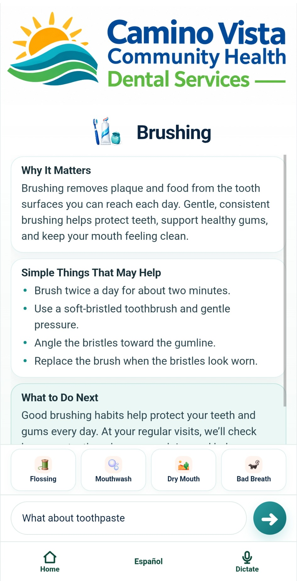 Patient asking about toothpaste